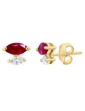 Broqueles Effy Amoré de oro con acabado brillante rubí y diamante