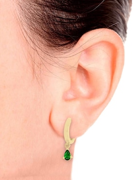 Aretes redondos Fascinare Neil de oro con acabado brillante esmeralda