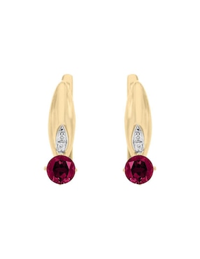 Aretes Cortos Fascinare Lunetta De Oro 14 K Rubí Y Diamante