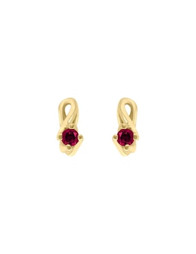 Aretes Cortos Ovalados Fascinare Enya De Oro Amarillo 14 K Rubí