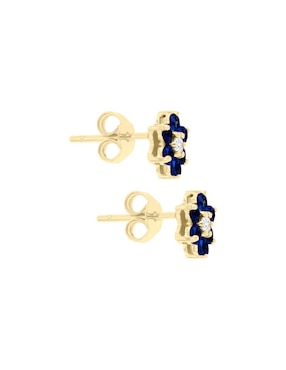 Aretes de flor Fascinare Orial de oro con acabado espejo zafiro y diamante