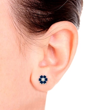 Aretes de flor Fascinare Orial de oro con acabado espejo zafiro y diamante