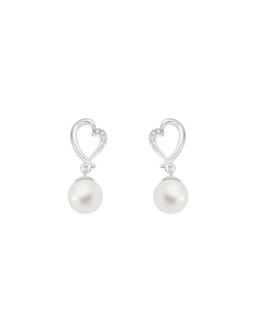 Aretes Cortos De Corazón Fianelli Diamond LOB De Oro Blanco 14 K