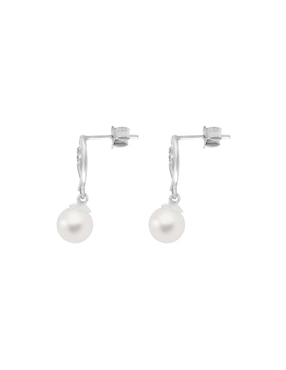 Aretes de corazón Fianelli Diamond Lob de oro blanco con acabado espejo perla y diamante