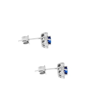 Aretes de flor Fascinare Arnau de oro blanco con acabado espejo zafiro y diamante