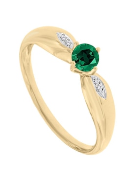 Anillo Fascinare Lunetta 14 k de oro esmeralda y diamante pulido