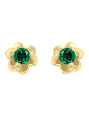 Aretes Cortos Fascinare Fleur De Oro 14 K Esmeralda