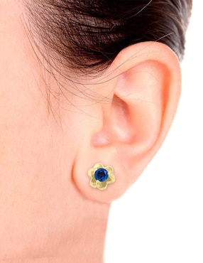 Aretes redondos Fascinare Fleur de oro con acabado brillante zafiro