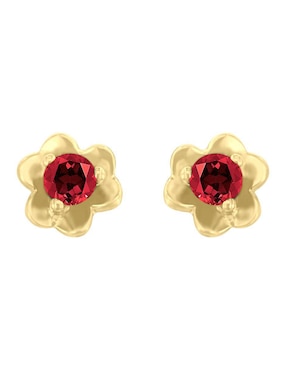 Aretes Cortos Fascinare Fleur De Oro 14 K Rubí