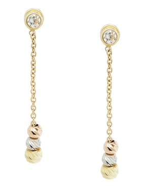 Aretes Largos De Esfera D Cadena De Oro 14 K Con Acabado Lustre