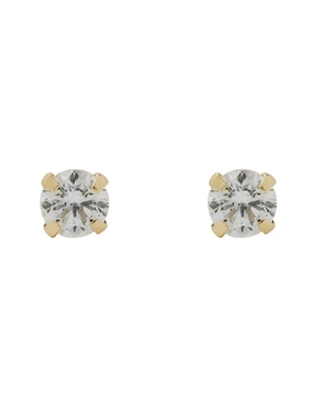 Broqueles Tetera De Oro Amarillo Pulido 14 K Zirconia