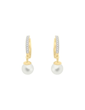 Aretes Cortos Redondo Klamore Moly De Oro 14 K Perla Y Diamante