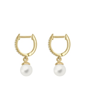 Aretes redondos Klamore Moly de oro con acabado brillante perla y diamante
