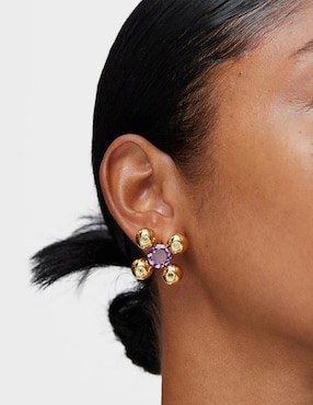 Aretes redondos Tous Sugar Party de plata P 925 con acabado baño de oro amatista