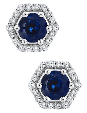 Aretes hexagonales Stackis de oro con acabado brillante zafiro