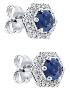 Aretes hexagonales Stackis de oro con acabado brillante zafiro