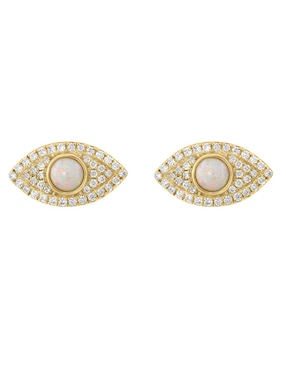Broqueles de ojo Effy de oro 14 K con acabado pavé diamante y ópalo