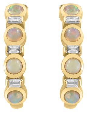 Aretes redondos Effy Aurora de oro con acabado brillante diamante y ópalo