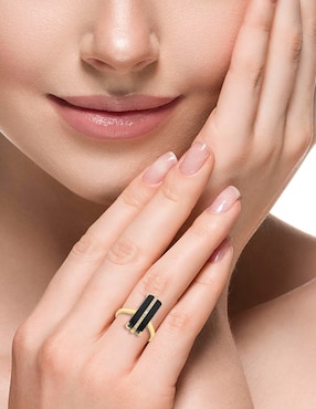Anillo Effy 14 k de oro amarillo diamante y ónix pavé