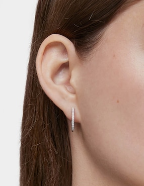 Aretes de aro redondos Tous Les Classiques de oro blanco con acabado brillante diamante