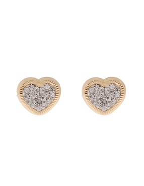 Broqueles De Corazón Casal De Oro Amarillo 14 K Zirconia