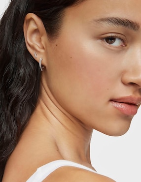 Aretes de luna Tous Les Classiques de oro blanco con acabado brillante diamante