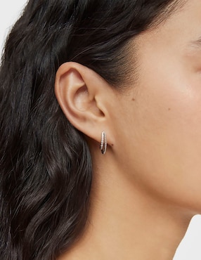 Aretes de luna Tous Les Classiques de oro blanco con acabado brillante diamante