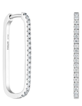 Aretes de aro ovalados Tous Les Classiques de oro blanco con acabado pavé diamante