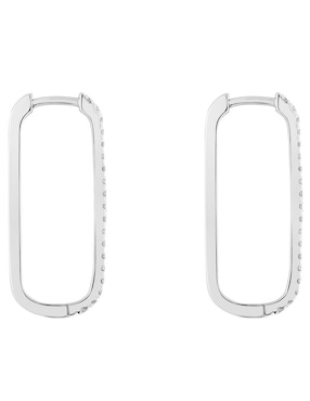 Aretes de aro ovalados Tous Les Classiques de oro blanco con acabado pavé diamante