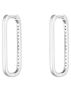 Aretes de aro ovalados Tous Les Classiques de oro blanco con acabado pavé diamante