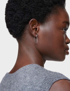 Aretes de aro ovalados Tous Les Classiques de oro blanco con acabado pavé diamante