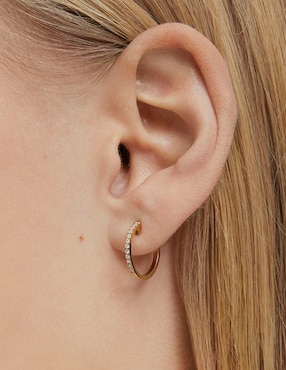 Aretes de aro circulares Tous Les Classiques de oro con acabado brillante diamante