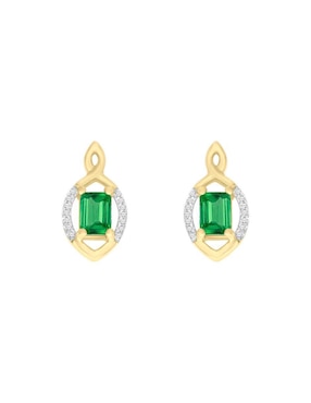 Aretes Cortos Fascinare Katina De Oro 14 K Esmeralda Y Diamante