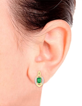 Aretes Fascinare Katina de oro con acabado brillante esmeralda y diamante