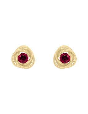 Aretes Cortos Fascinare Mariza De Oro Amarillo 14 K Rubí