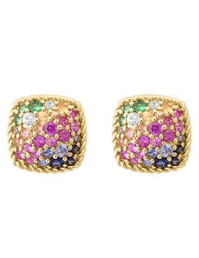 Broqueles cuadrados Effy de oro 14 K con acabado lustre zafiro y diamante