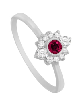 Anillo Fascinare Finea 14 k de oro blanco rubí y diamante brillante