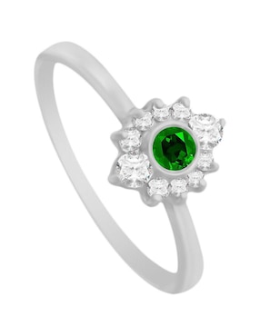 Anillo Fascinare Finea 14 k de oro blanco esmeralda y diamante brillante