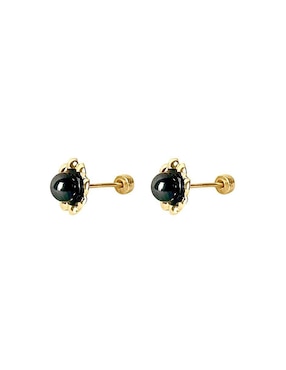 Broqueles de flor Mancini de oro con acabado brillante ónix