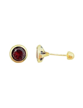 Broqueles redondos Mancini de oro amarillo 14 K con acabado brillante granate