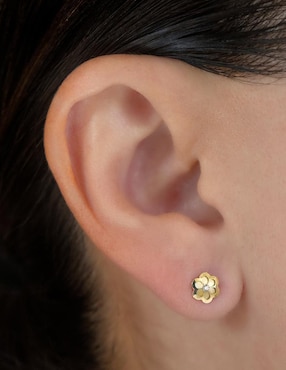 Broqueles de flor Giallo Exclusiva de oro con acabado espejo zirconia