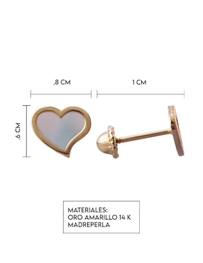 Broqueles de corazón Giallo Exclusiva de oro con acabado espejo madre perla