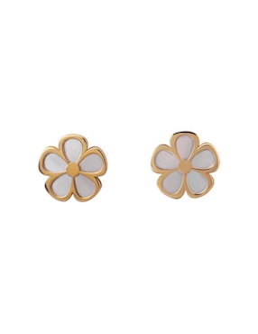 Broqueles De Flor Giallo Exclusiva De Oro Amarillo Espejo 14 K Madre Perla