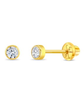 Broqueles Redondos In Season Jewelry De Oro Amarillo 14 K Con Acabado Pulido Zirconia Cúbica