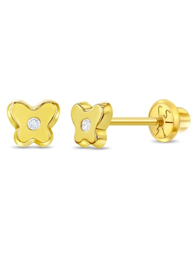 Broqueles De Mariposa In Season Jewelry De Oro Amarillo 14 K Con Acabado Pulido Zirconia Cúbica