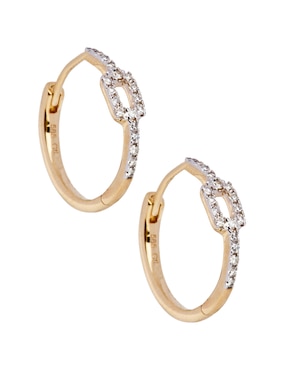 Aretes de aro redondos Jayda de oro 14 K con acabado pavé diamante