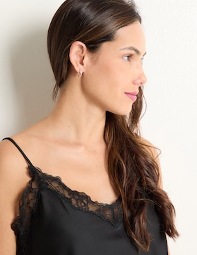 Aretes de aro redondos Jayda de oro 14 K con acabado pavé diamante