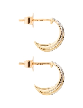 Arete corto de media luna Jayda de oro 14 K con acabado pavé diamante