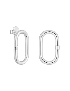 Aretes Cortos Ovalados Tous Hold Oval De Plata Brillante P 925