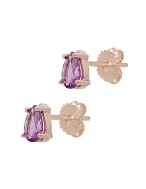 Aretes de gota Valessa de oro con acabado espejo amatista